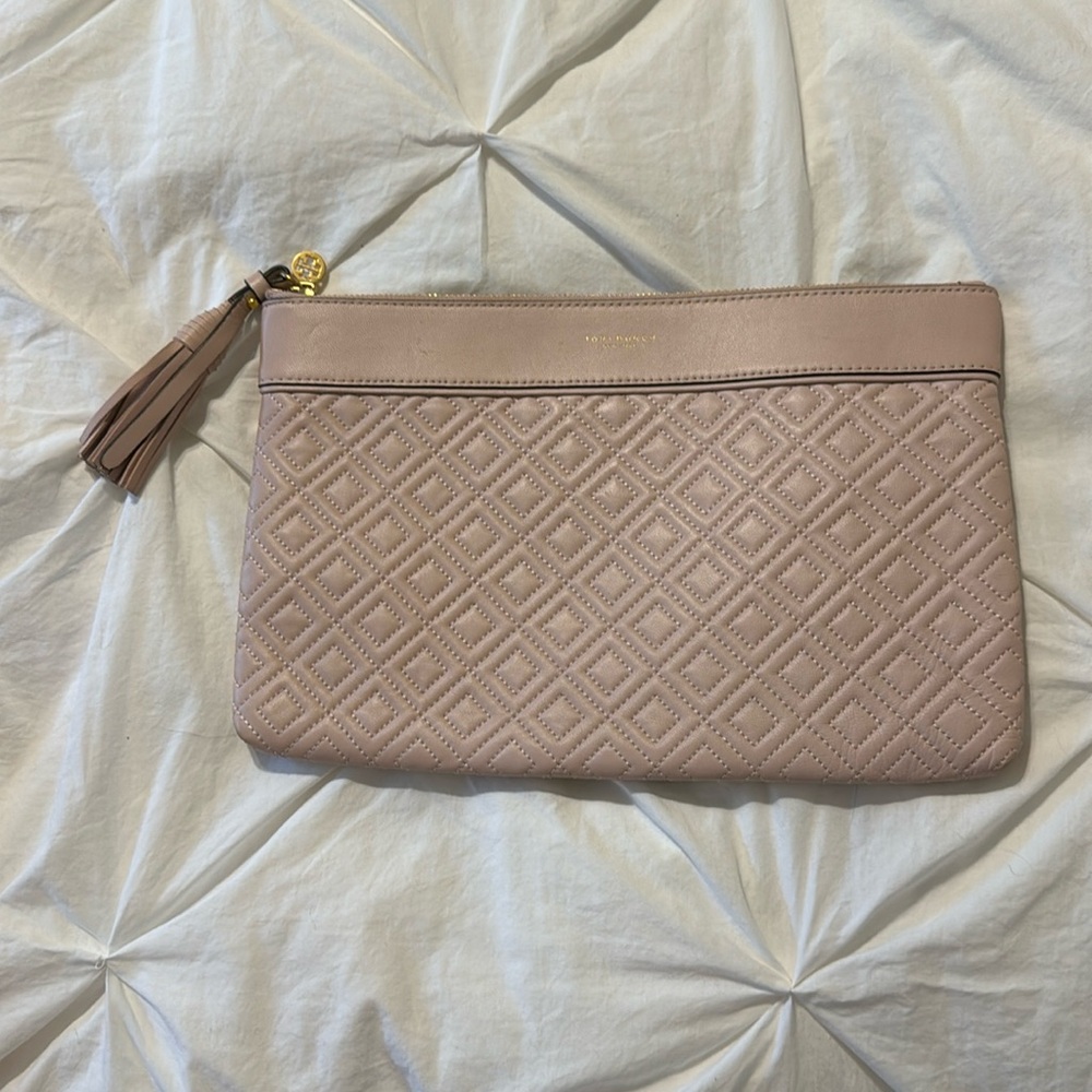 Tory Burch Beige Quilted Clutch